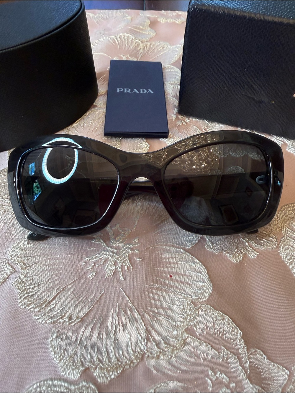 Prada SPR 19M Sunglasses Translucent Black Rectangle Cat Eye Made in Italy